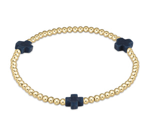 SIGNATURE CROSS GOLD PATTERN 3MM BEAD BRACELET NAVY