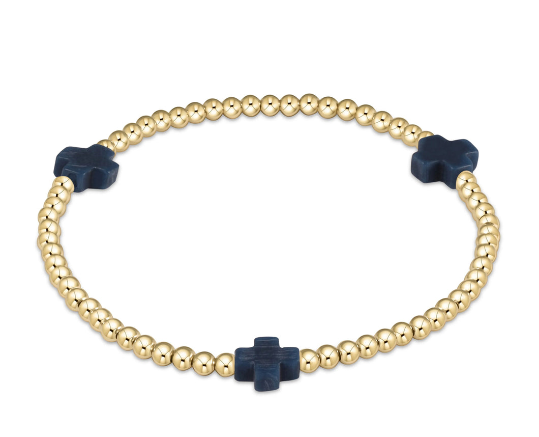 SIGNATURE CROSS GOLD PATTERN 3MM BEAD BRACELET NAVY