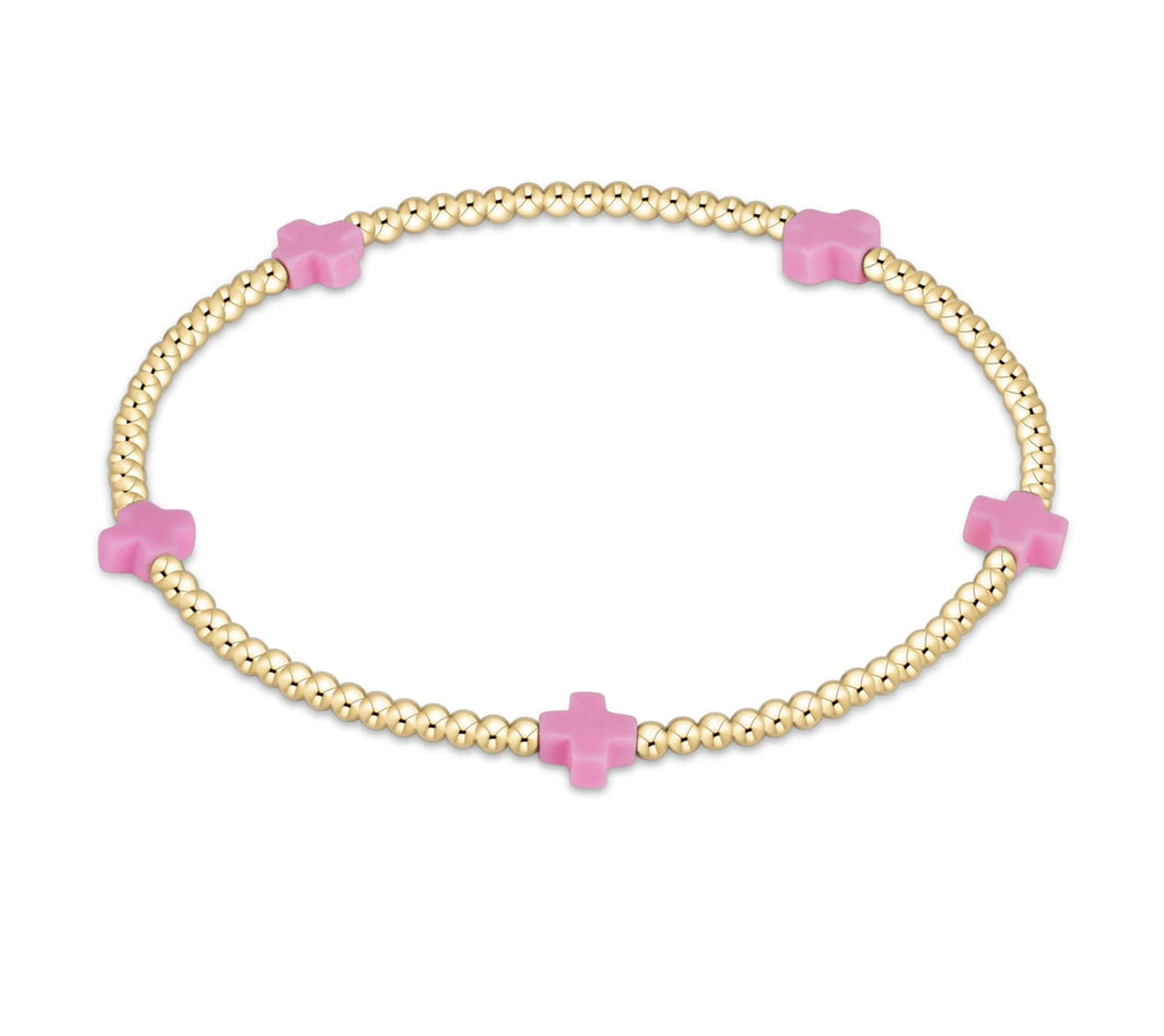 SIGNATURE CROSS SMALL GOLD PATTERN 2MM - BRIGHT PINK