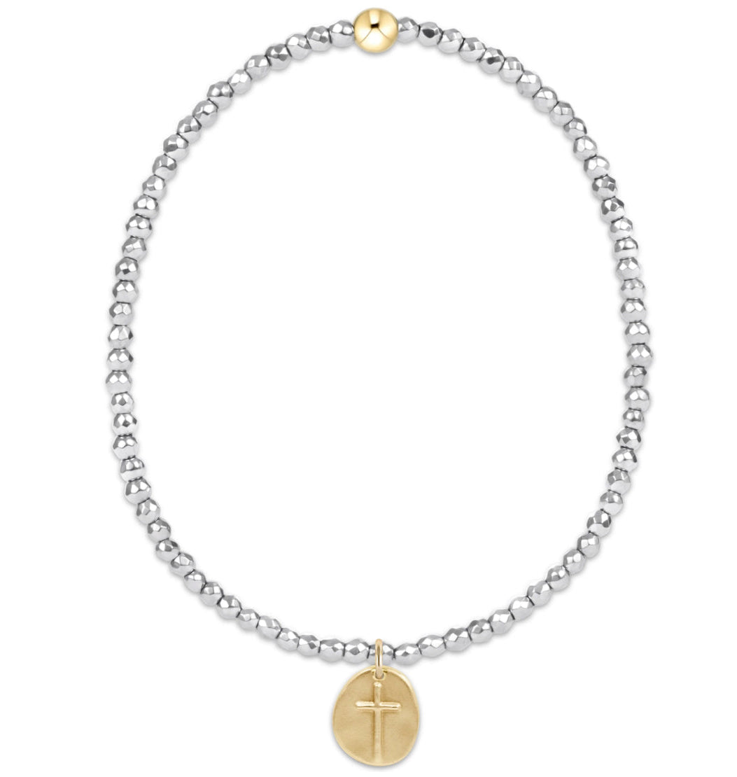 EXTENDS SILVER FACETED HEMATITE 2MM BEAD BRACELET INSPIRE SMALL GOLD CHARM