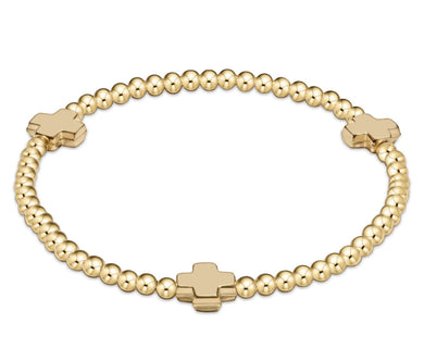 EXTENDS SIGNATURE CROSS GOLD PATTERN 3MM BEAD BRACELET GOLD