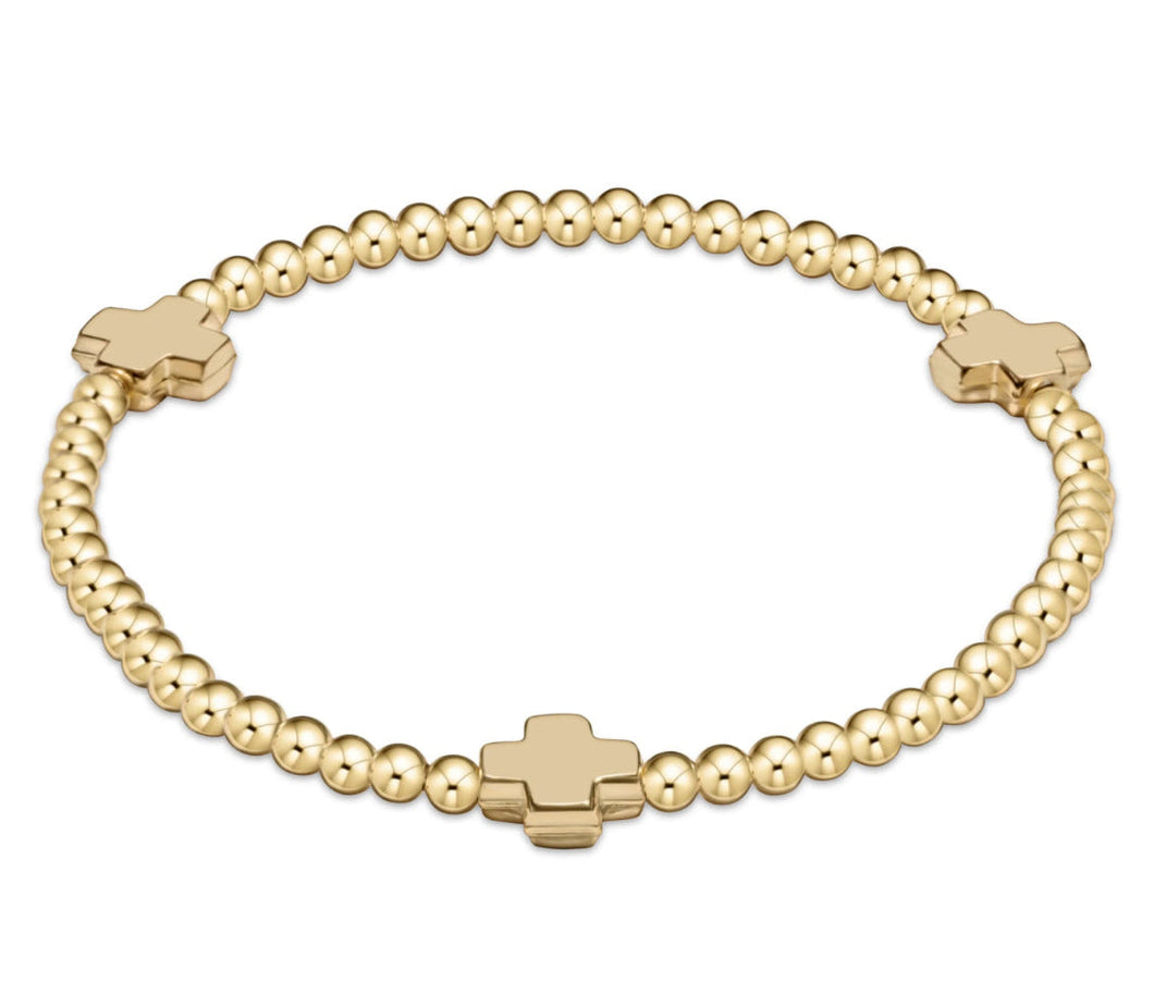 EXTENDS SIGNATURE CROSS GOLD PATTERN 3MM BEAD BRACELET GOLD