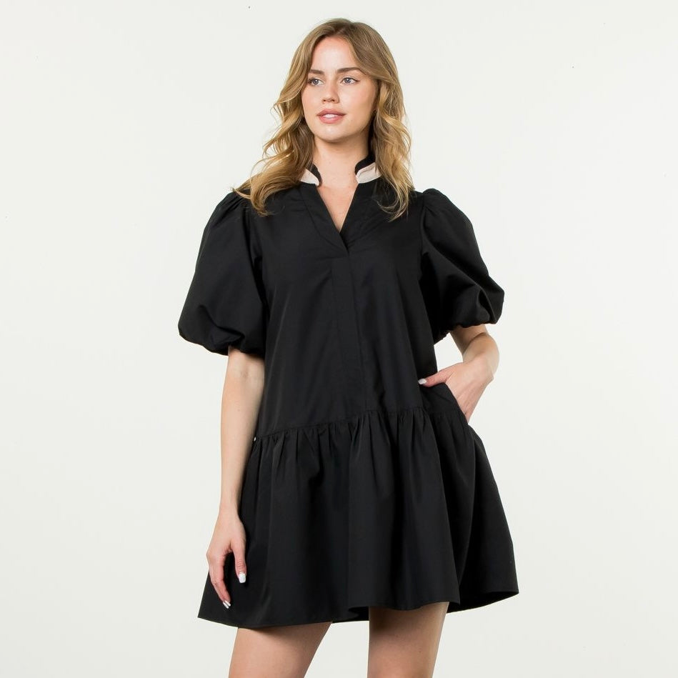 BLACK PUFF SLEEVE DRESS