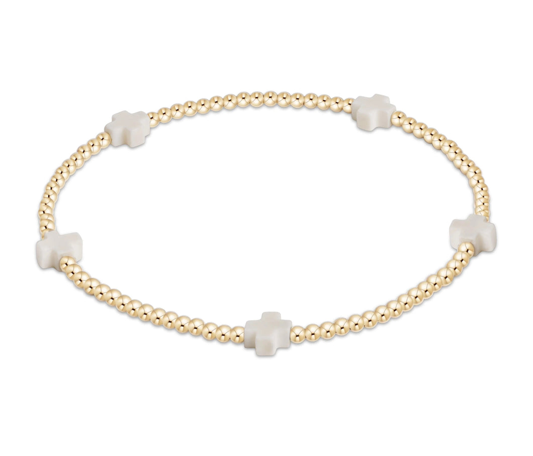 SIGNATURE CROSS SMALL GOLD PATTERN 2MM - OFF WHITE