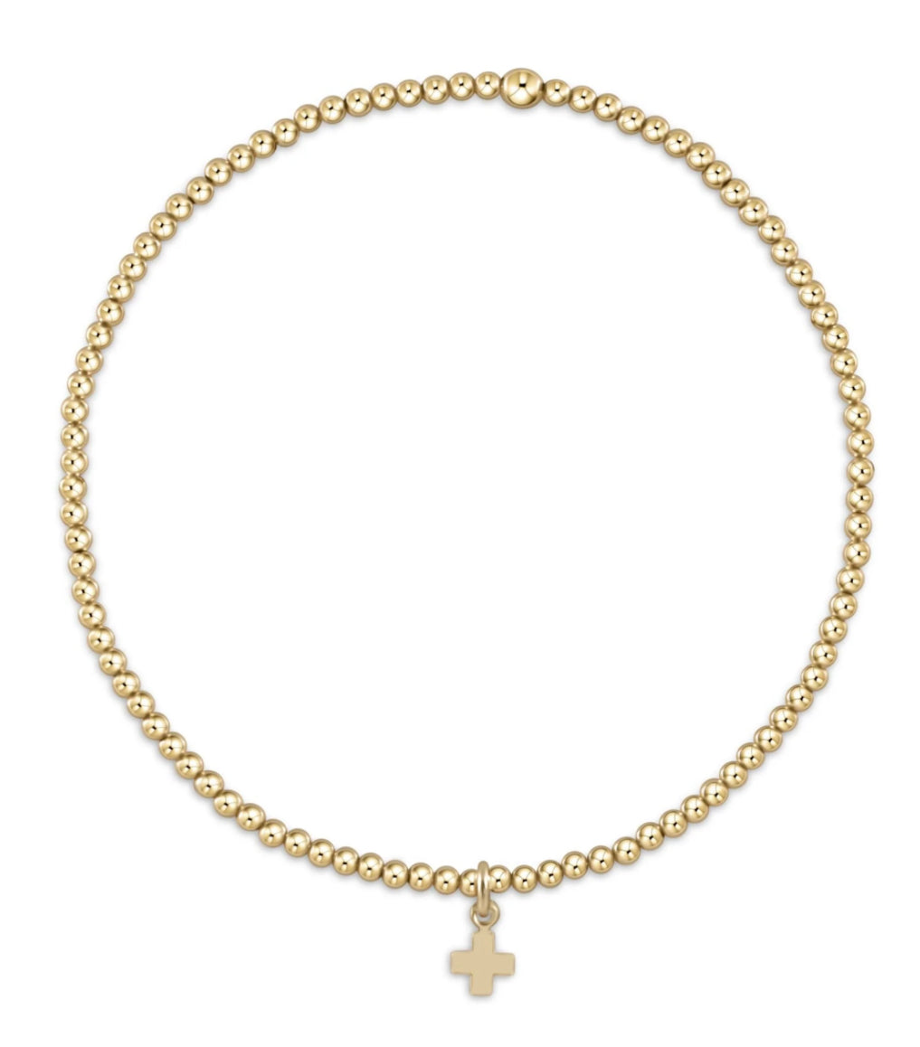 EGIRL CLASSIC GOLD 2MM BEAD BRACELET SIGNATURE CROSS SMALL GOLD CHARM