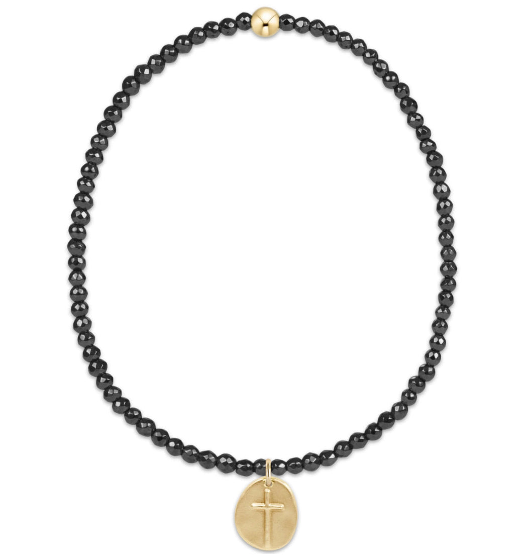 EXTENDS FACETED HEMATITE 2MM BEAD BRACELET INSPIRE SMALL GOLD CHARM