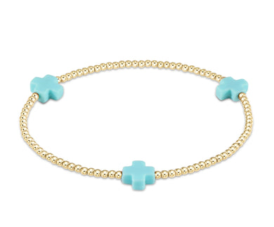 SIGNATURE CROSS GOLD PATTERN 2MM - TURQUOISE