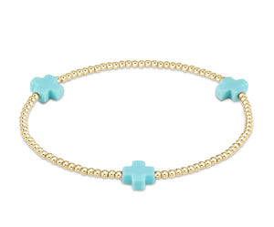 SIGNATURE CROSS GOLD PATTERN 2MM - TURQUOISE