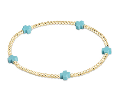 SIGNATURE CROSS SMALL GOLD PATTERN 2MM - TURQUOISE