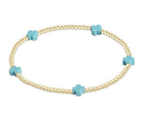 SIGNATURE CROSS SMALL GOLD PATTERN 2MM - TURQUOISE