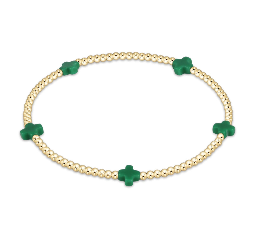 SIGNATURE CROSS SMALL GOLD PATTERN 2MM - EMERALD