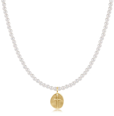 17IN CHOKER CLASSIC PEARL 3MM BEAD INSPIRE SMALL GOLD CHARM