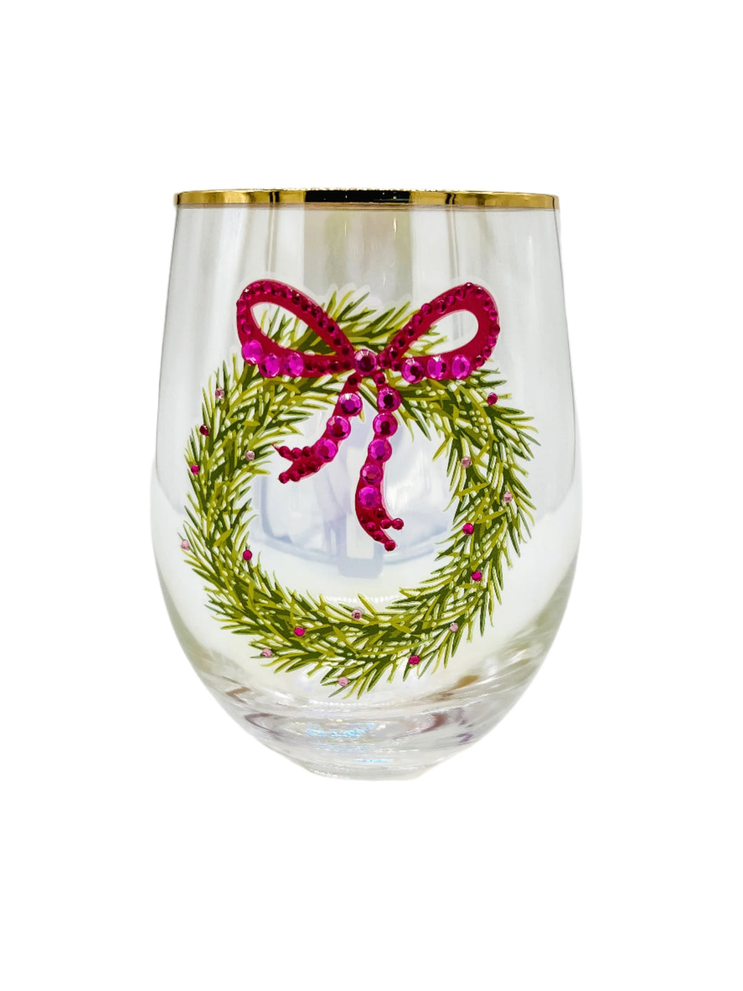 RHINESTONE WREATH STEMLESS WINE