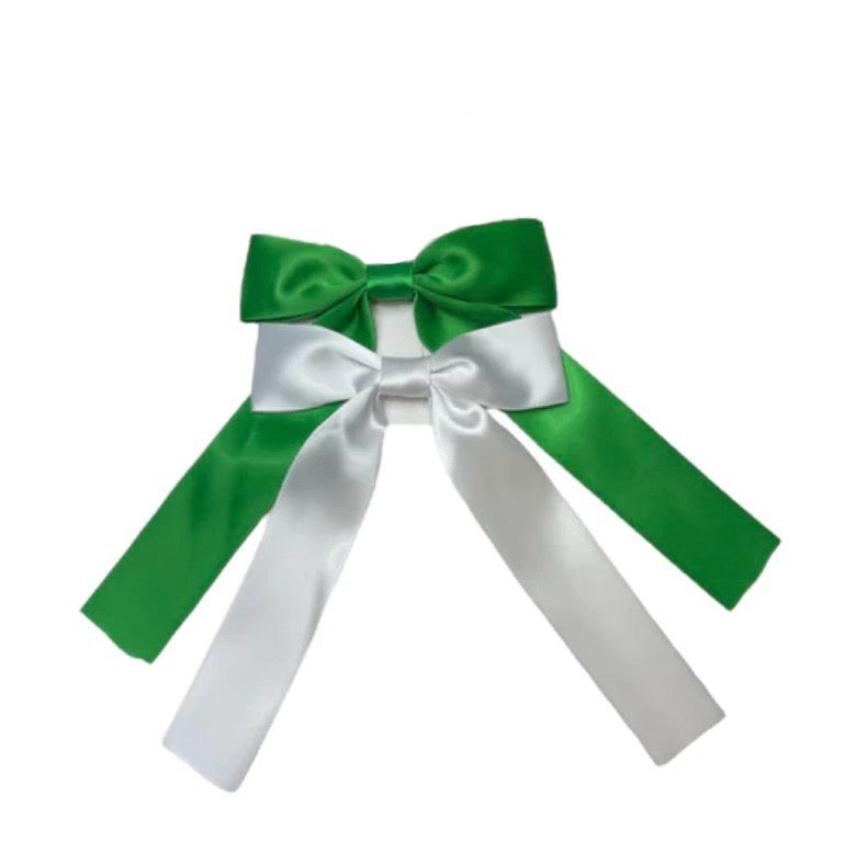 GREEN/WHITE DOUBLE SATIN BOW