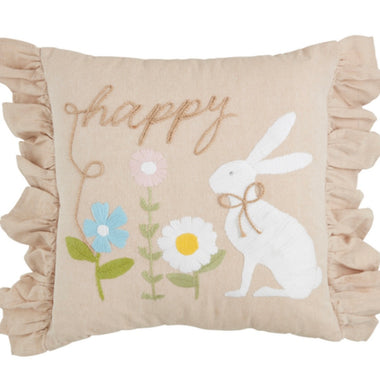 HAPPY SQUARE BUNNY EMBROIDERED PILLOW