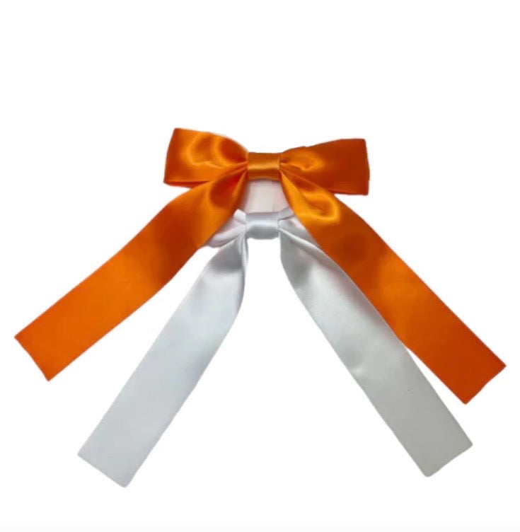 ORANGE/WHITE DOUBLE SATIN BOW