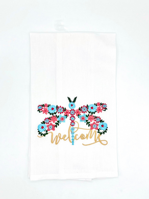 FLORAL DRAGONFLY WELCOME TOWEL