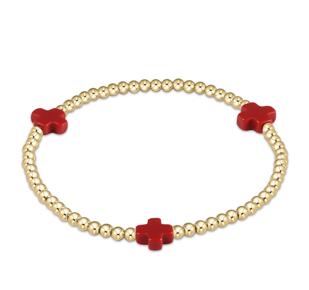 SIGNATURE CROSS GOLD PATTERN 3MM - RED