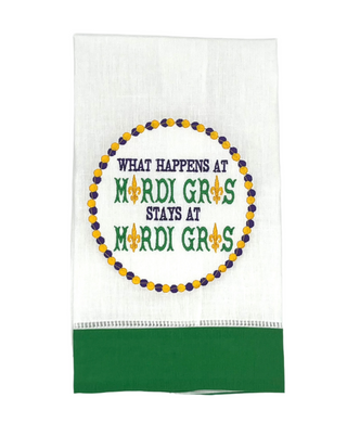HAPPENS AT MARDI GRAS TOWEL