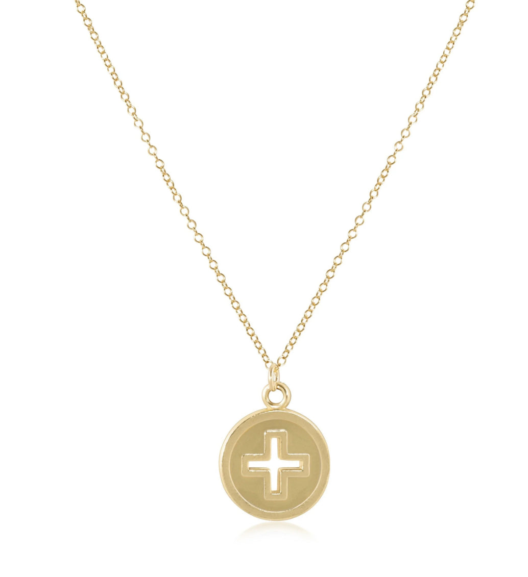 16IN NECKLACE GOLD SIGNATURE CROSS GOLD DISC