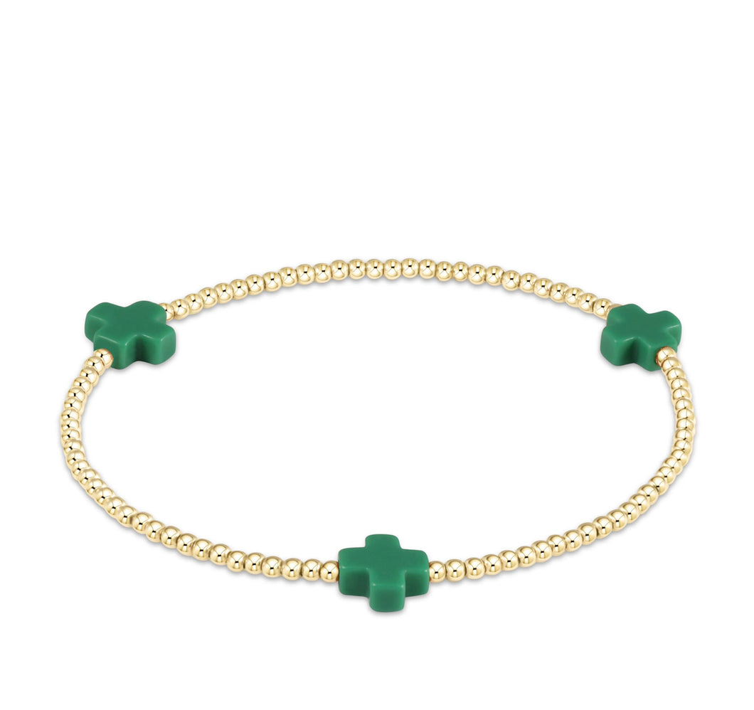 SIGNATURE CROSS GOLD PATTERN 2MM - EMERALD