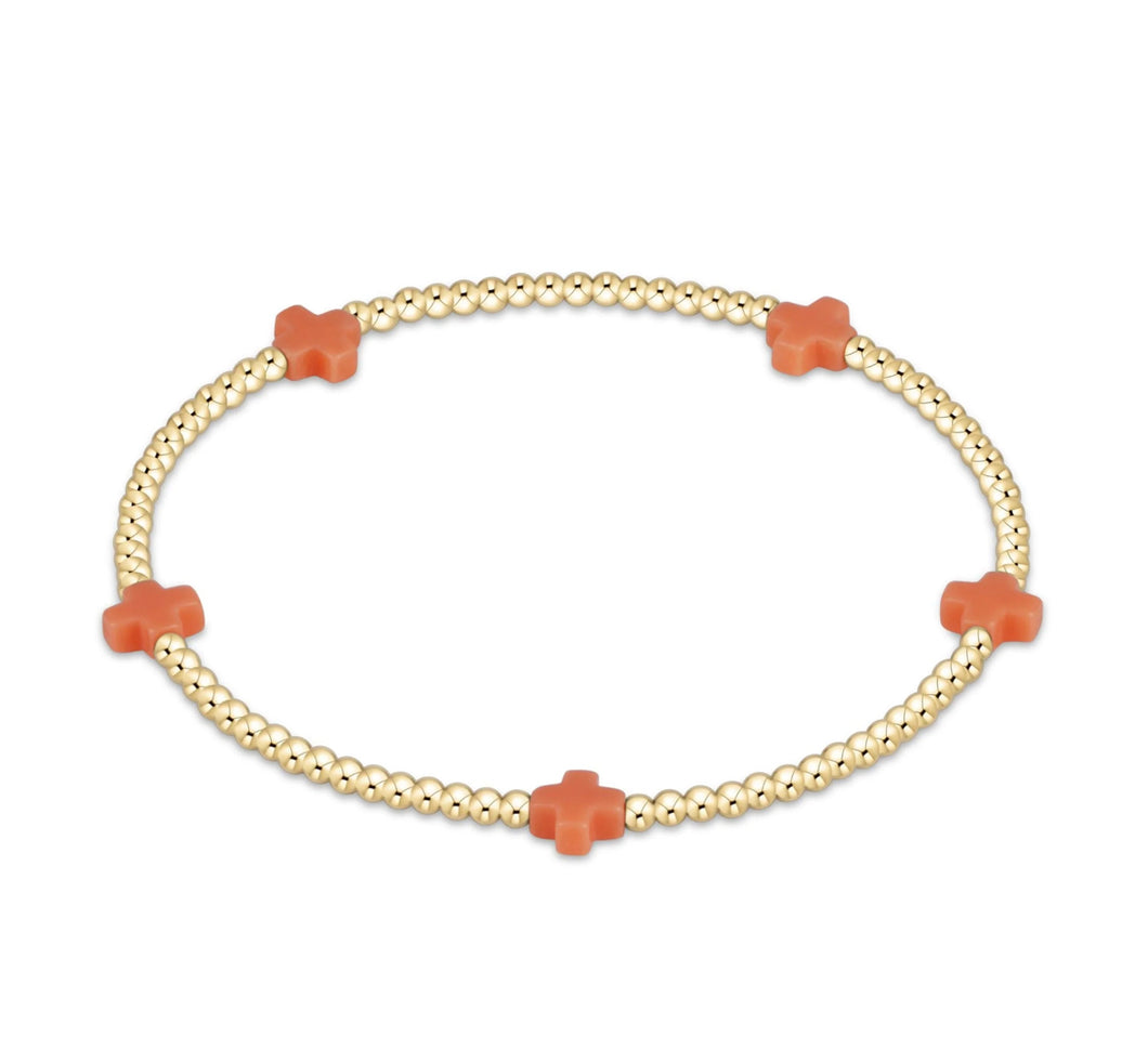 SIGNATURE CROSS SMALL GOLD PATTERN 2MM - CORAL