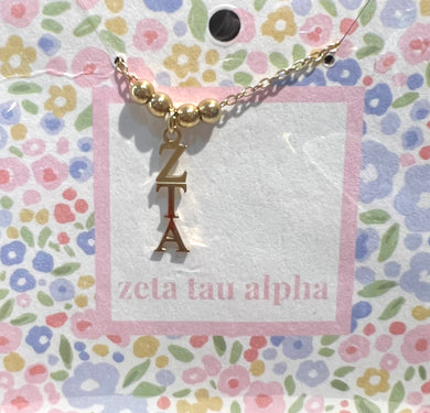 ZETA TAU ALPHA BEAD DROP NECKLACE