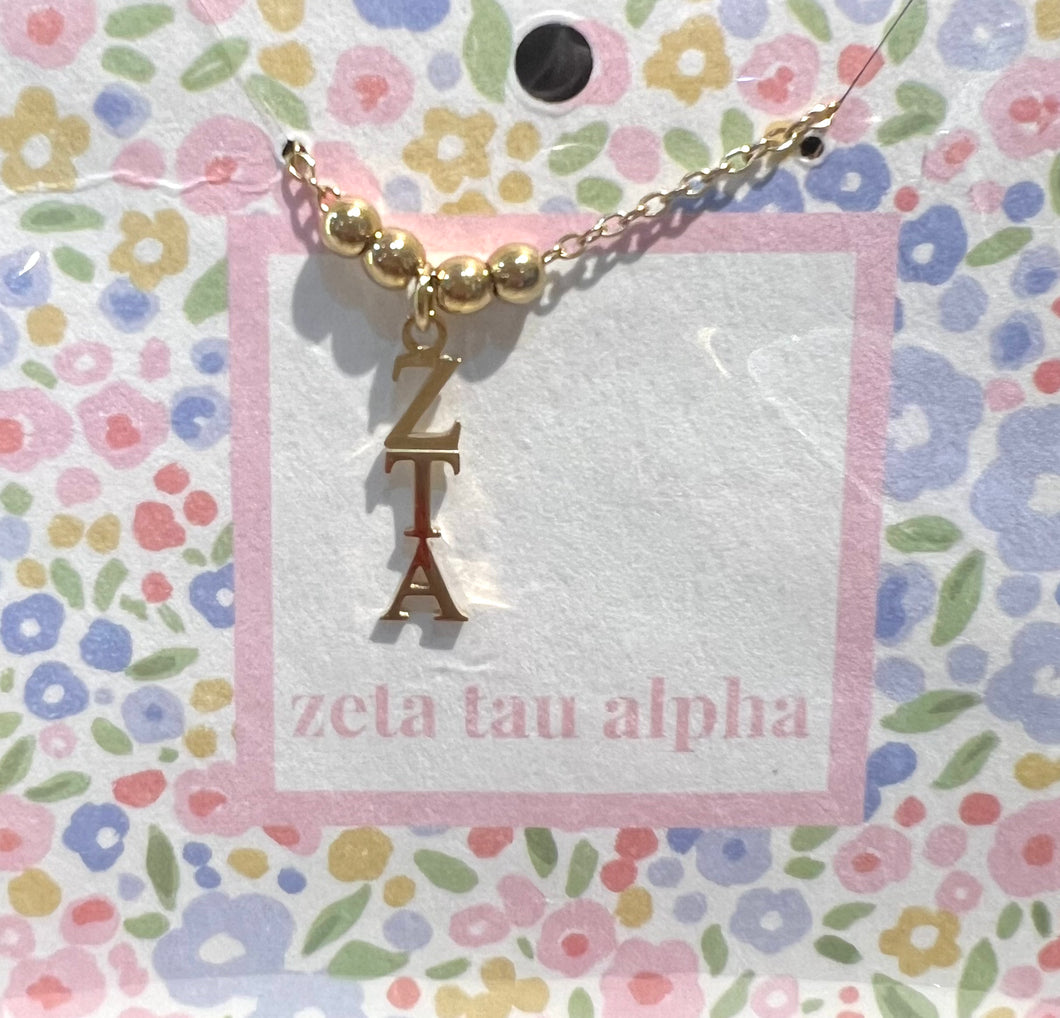 ZETA TAU ALPHA BEAD DROP NECKLACE