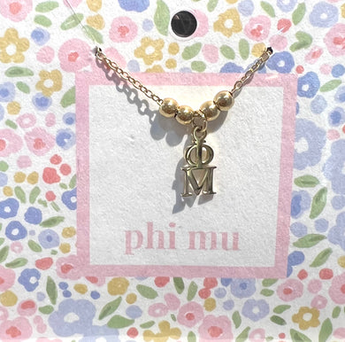 PHI MU BEAD DROP NECKLACE