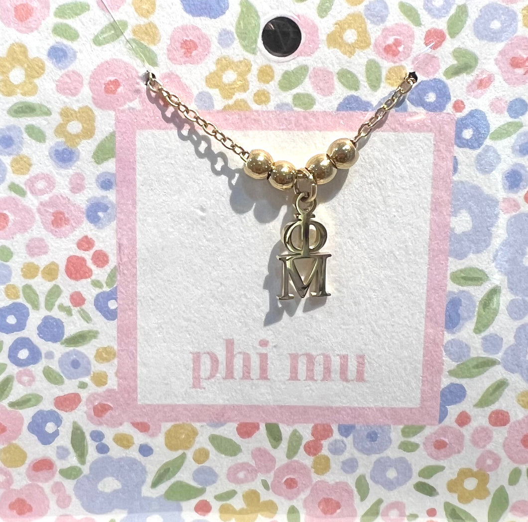 PHI MU BEAD DROP NECKLACE