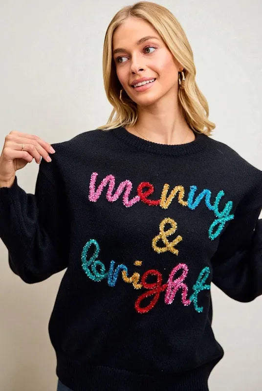 MERRY & BRIGHT BLACK SWEATER