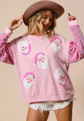 PINK SANTA FACE SPARKLE TOP