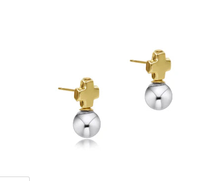 SIGNATURE CROSS SMALL MIXED METAL STUD CLASSIC STERLING