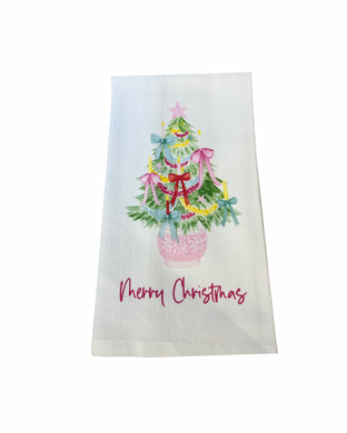 PINK MERRY CHRISTMAS TREE TOWEL
