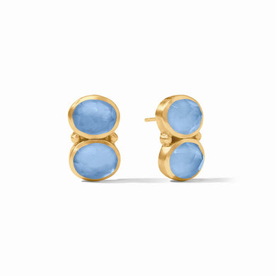 HONEY DUO EARRING GOLD IRIDESCENT CHALCEDONY BLUE