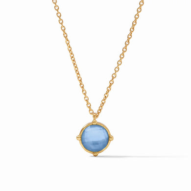 HONEYBEE SOLITAIRE NECKLACE GOLD IRIDESCENT CHALCEDONY BLUE