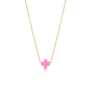 EGIRL 14" NECKLACE GOLD SIGNATURE CROSS BRIGHT PINK