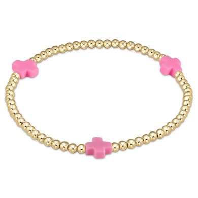 EGIRL SIGNATURE CROSS GOLD PATTERN 3MM BEAD BRACELET BRIGHT PINK