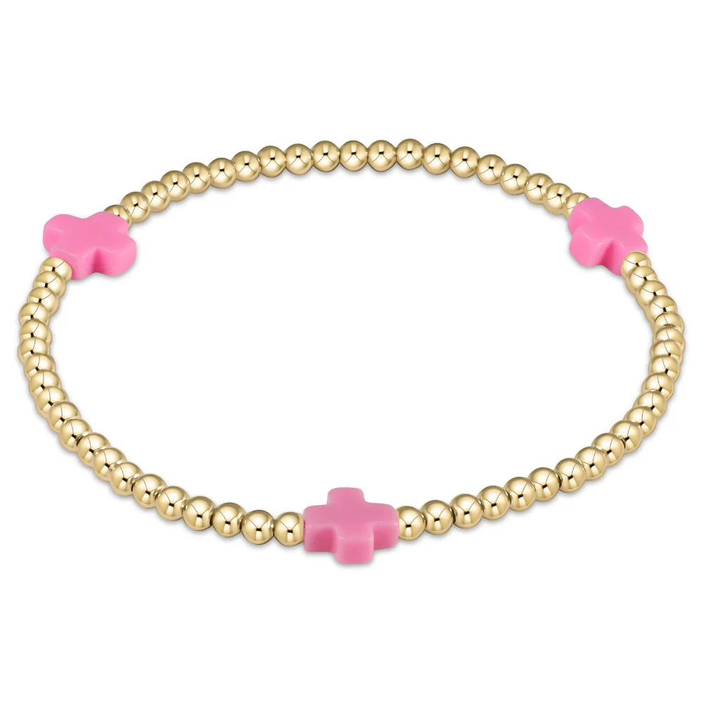 EGIRL SIGNATURE CROSS GOLD PATTERN 3MM BEAD BRACELET BRIGHT PINK