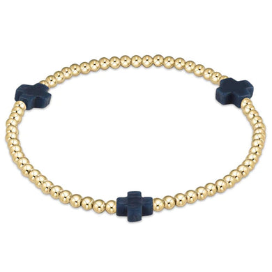 EGIRL SIGNATURE CROSS GOLD PATTERN 3MM BEAD BRACELET NAVY