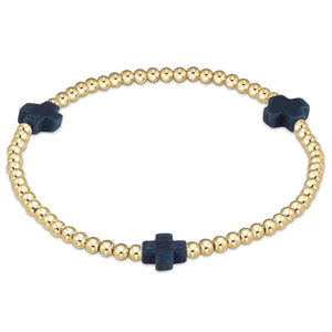 EGIRL SIGNATURE CROSS GOLD PATTERN 3MM BEAD BRACELET NAVY