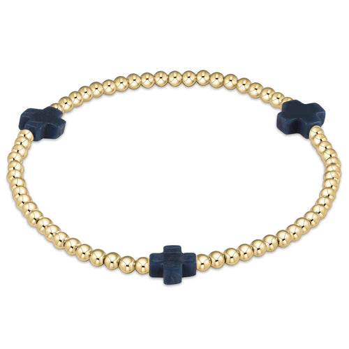 EGIRL SIGNATURE CROSS GOLD PATTERN 3MM BEAD BRACELET NAVY