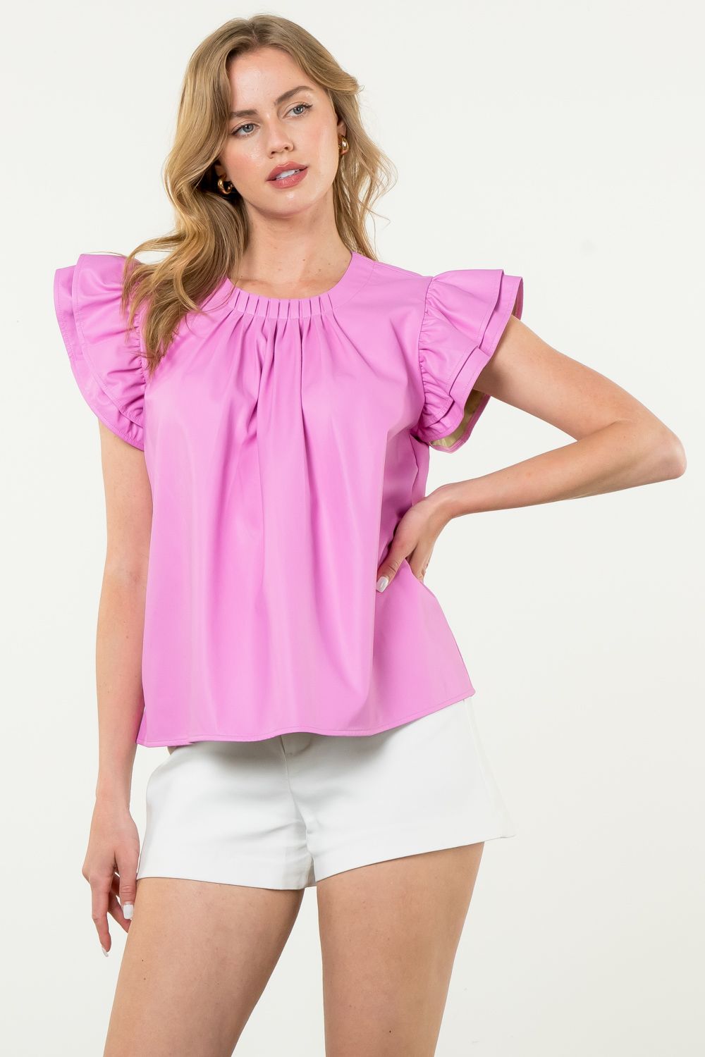 PINK FLUTTER SLEEVE TOP