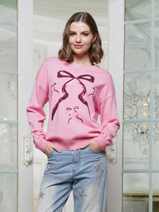 PINK SEQUIN BOW SWEATER