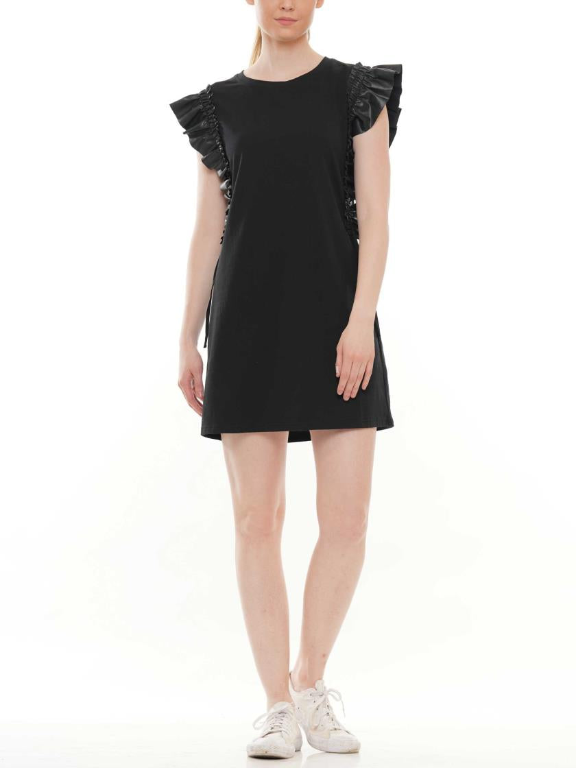 BLACK RUFFLE EMBELISHED DRESS