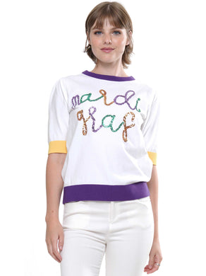 MARDI GRAS SEQUIN SHORT SLEEVE TOP