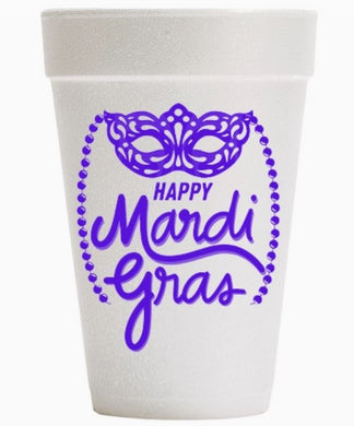 MARDI GRAS MASK PURPLE STYRO CUPS