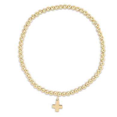 EGIRL CLASSIC GOLD 3MM BEAD BRACELET SIGNATURE CROSS GOLD CHARM
