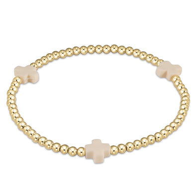 EGIRL SIGNATURE CROSS GOLD PATTERN 3MM BEAD BRACELET OFF WHITE