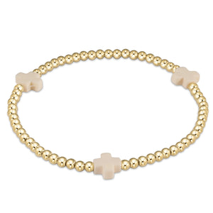 EGIRL SIGNATURE CROSS GOLD PATTERN 3MM BEAD BRACELET OFF WHITE